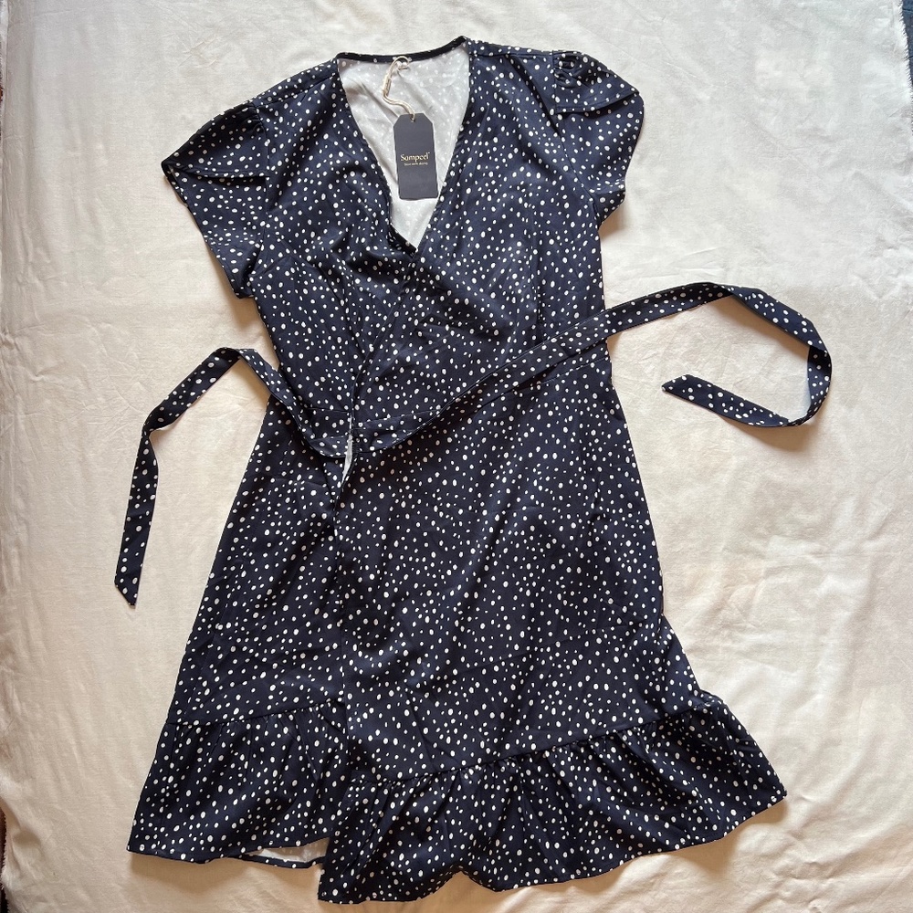 V Neck Wrap dark blue Dress